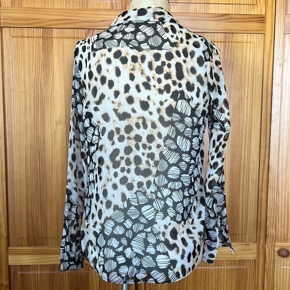 ASOS Small Size 4 Sheer Leopard Polka Dot Mixed Media Long Sleeve Blouse - Picture 3 of 8